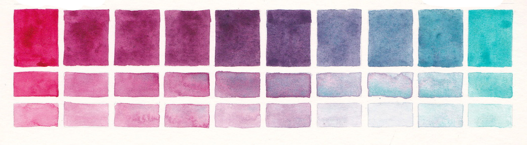 Magenta Rose by Rosa Gallery and Cobalt Turquoise by Rosa Gallery watercolor paints mixing swatch